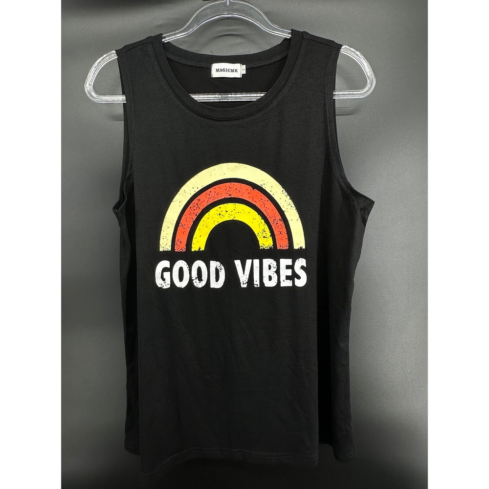 Good Vibes Summer Sleeveless Rainbow‎ Casual T Shirt/Tank Top Large